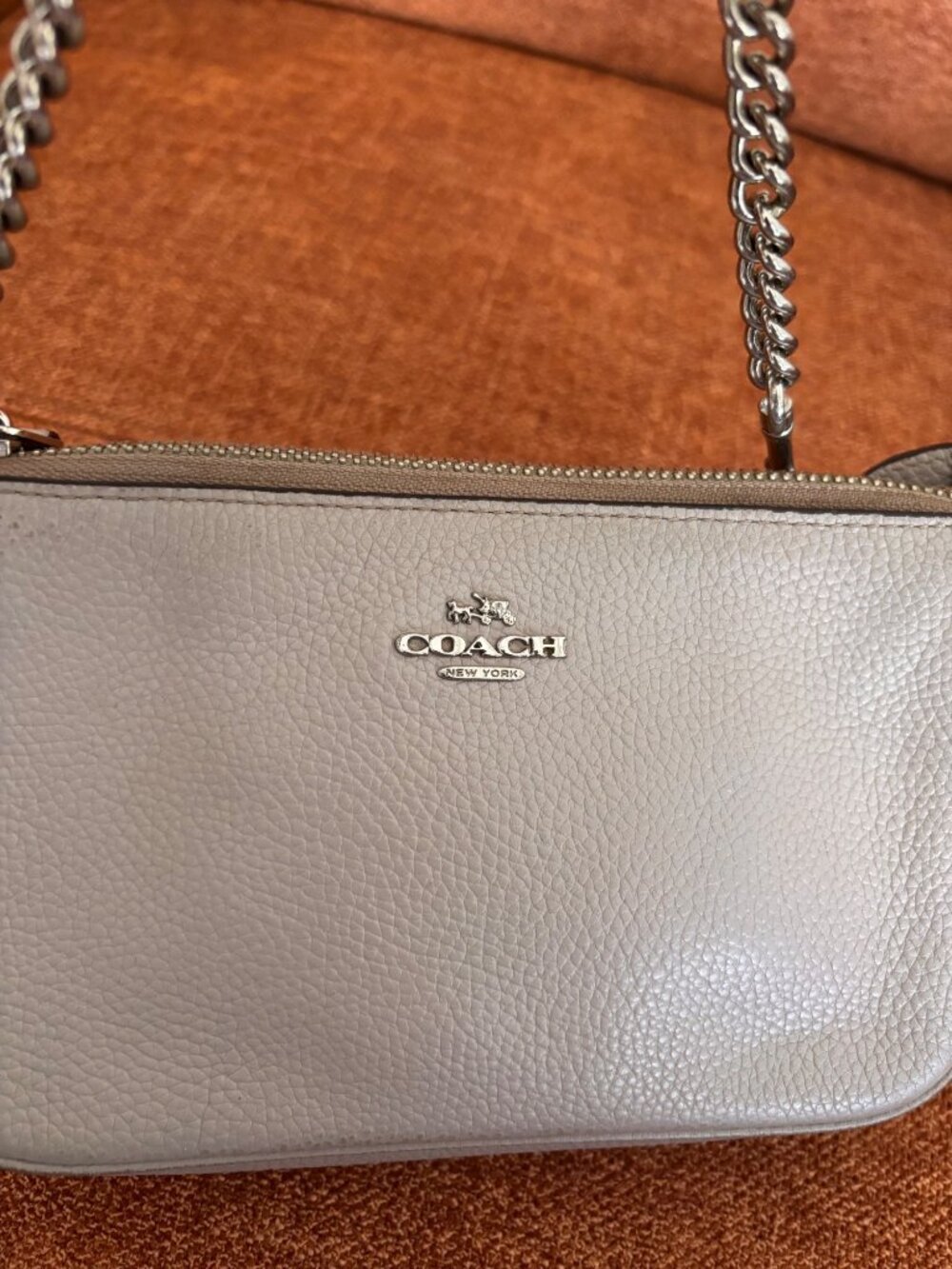 COACH Nolita Wristlet Bag Pebbled Leather Chain Clutch Neutral Nude - Picture 9 of 12